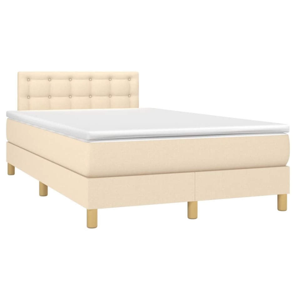 Cama box spring con colchón y LED tela crema 120x200