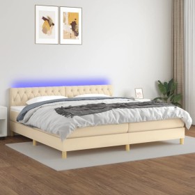 Cama box spring con colchón y LED tela crema 200x200
