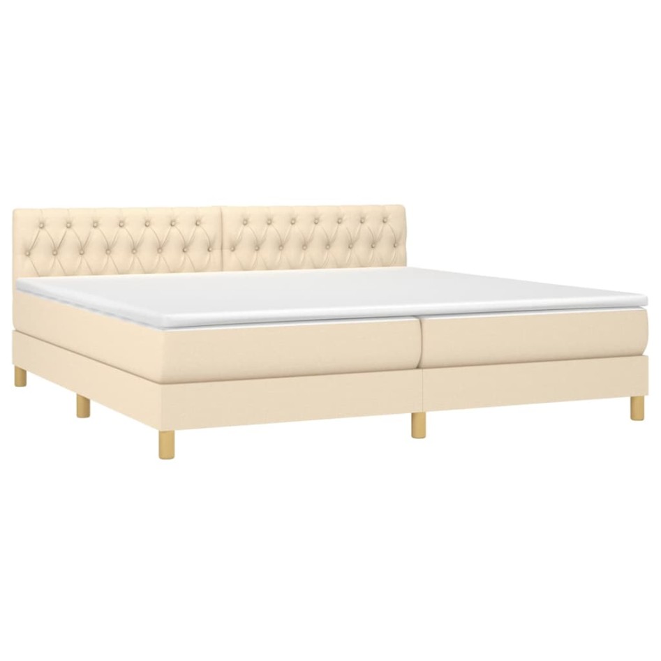 Cama box spring con colchón y LED tela crema 200x200