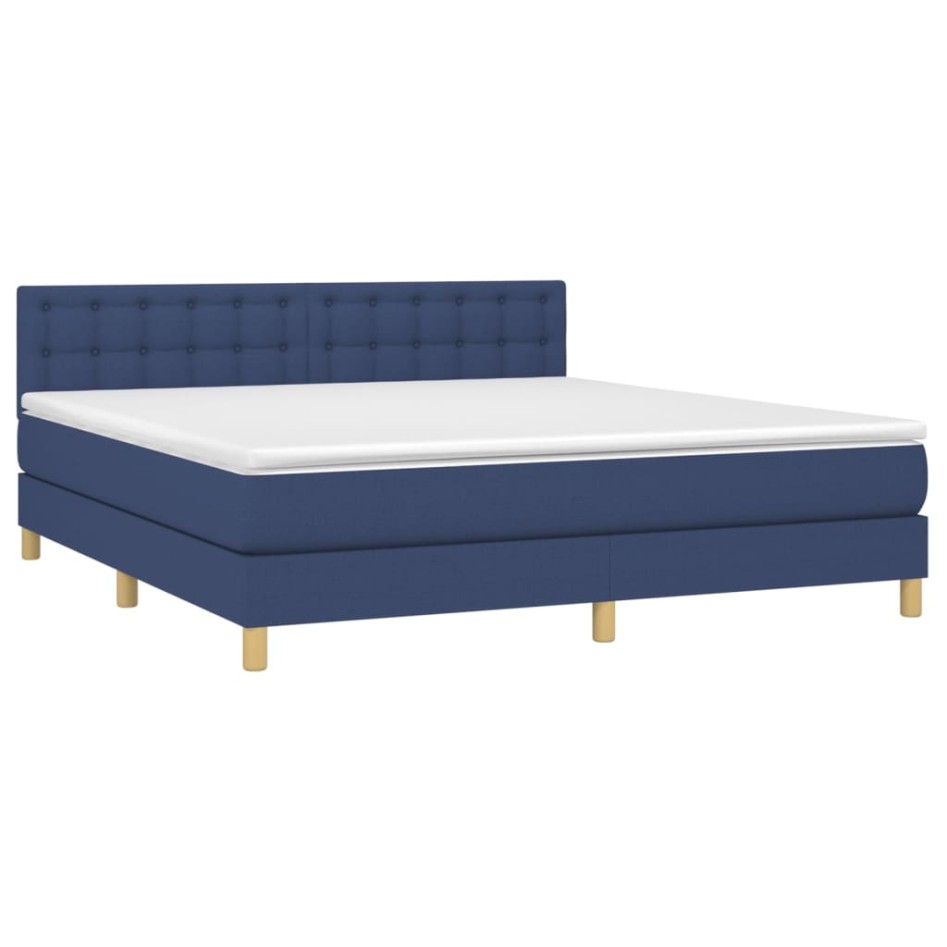 Cama box spring con colchón y LED tela azul 160x200
