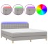 Cama box spring con colchón tela y LED gris claro 180x200