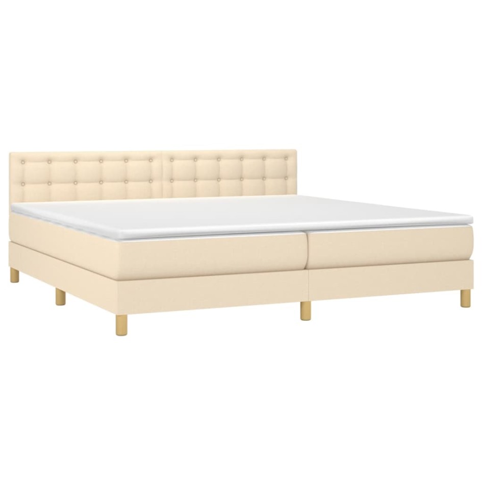 Cama box spring con colchón y LED tela crema 200x200