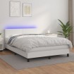Cama box spring colchón y LED cuero sintético blanco 140x190 cm