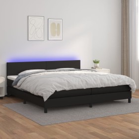 Cama box spring colchón y LED cuero sintético negro 200x200