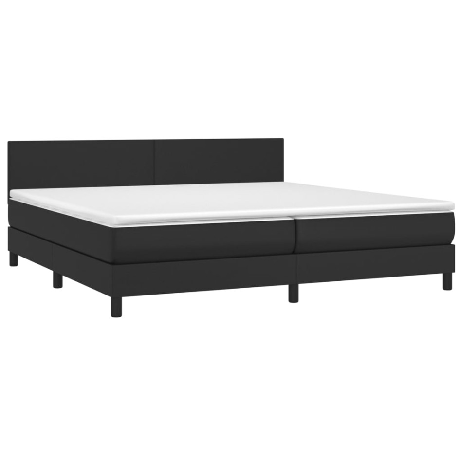 Cama box spring colchón y LED cuero sintético negro 200x200