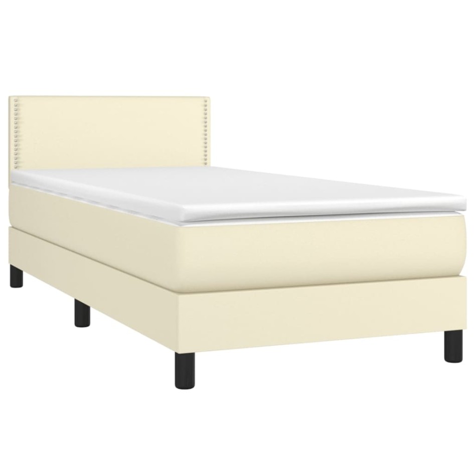 Cama box spring colchón y LED cuero sintético crema 100x200