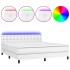 Cama box spring colchón y LED cuero sintético blanco 180x200