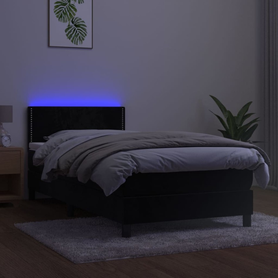 Cama box spring colchón y LED terciopelo negro 100x200