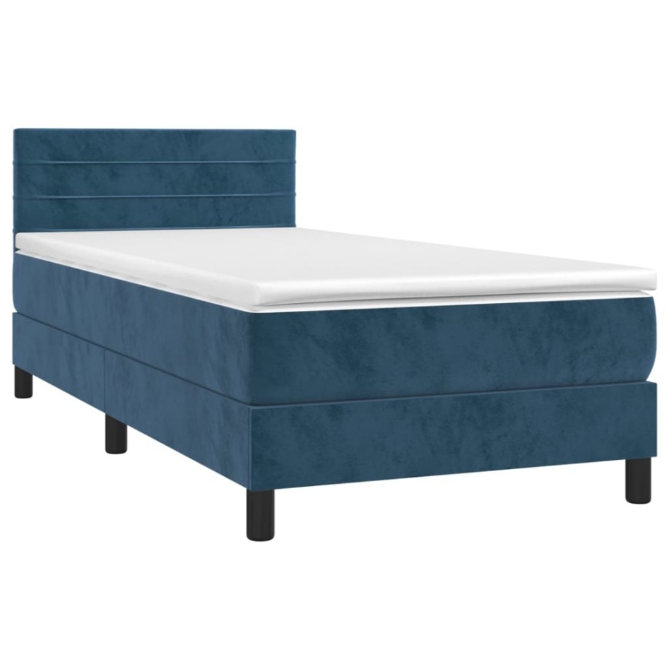 Cama box spring colchón y LED terciopelo azul oscuro 90x190