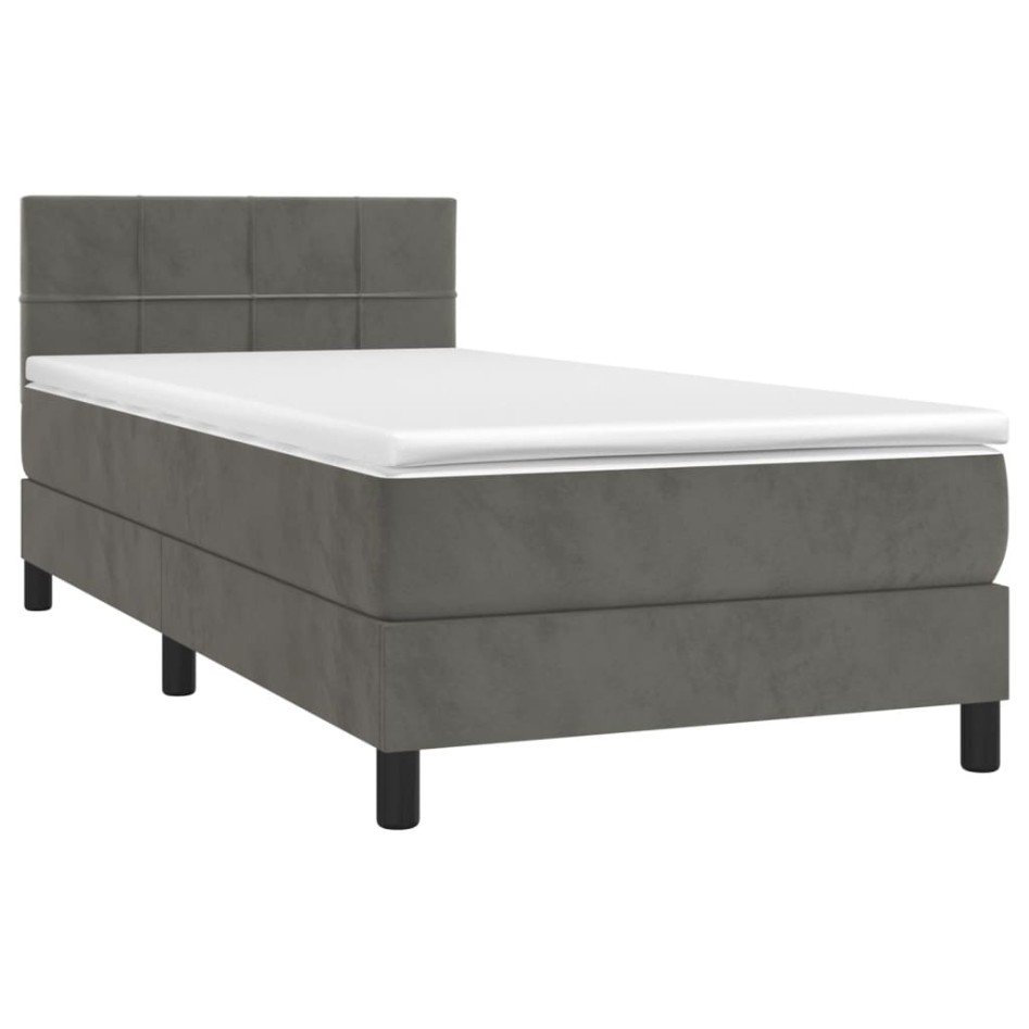 Cama box spring colchón y LED terciopelo gris oscuro 100x200