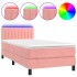 Cama box spring colchón y LED terciopelo rosa 90x190