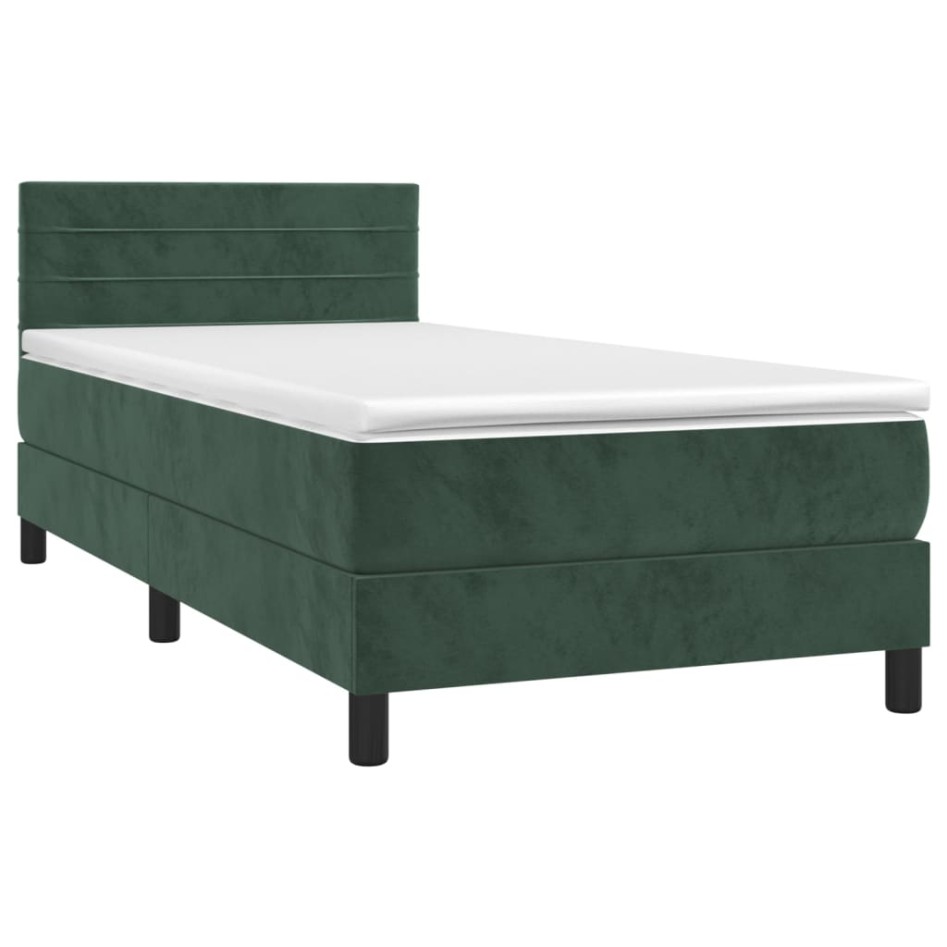 Cama box spring colchón y LED terciopelo verde oscuro 80x200