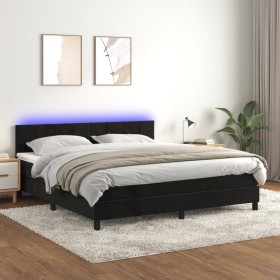 Cama box spring colchón y LED terciopelo negro 160x200