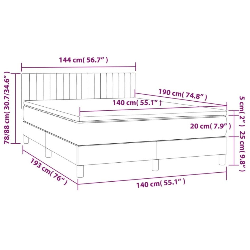Cama box spring colchón y LED terciopelo negro 140x190