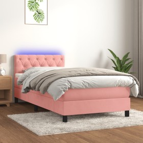 Cama box spring colchón y LED terciopelo rosa 80x200