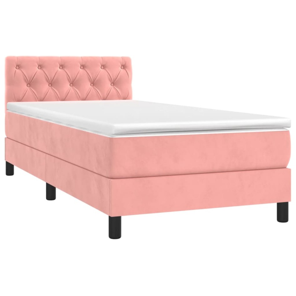 Cama box spring colchón y LED terciopelo rosa 80x200
