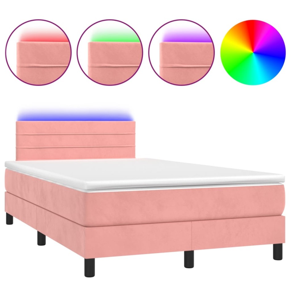 Cama box spring colchón y LED terciopelo rosa 120x200