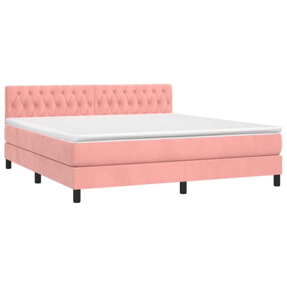 Cama box spring colchón y LED terciopelo rosa 160x200