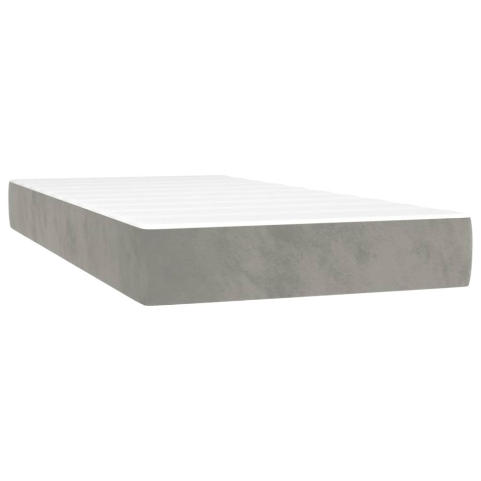 Cama box spring colchón y LED terciopelo gris claro 100x200