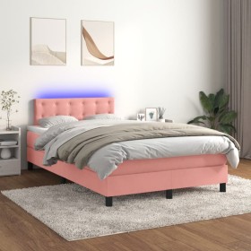 Cama box spring colchón y LED terciopelo rosa 120x200