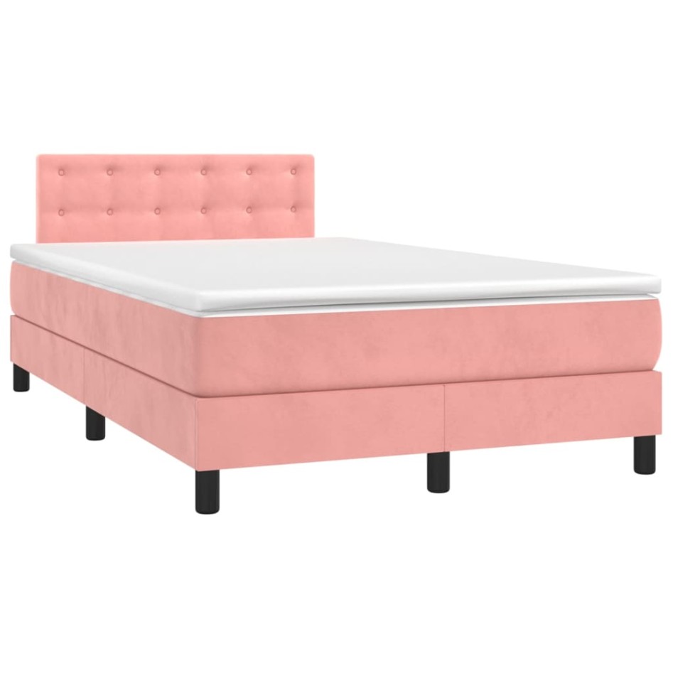 Cama box spring colchón y LED terciopelo rosa 120x200