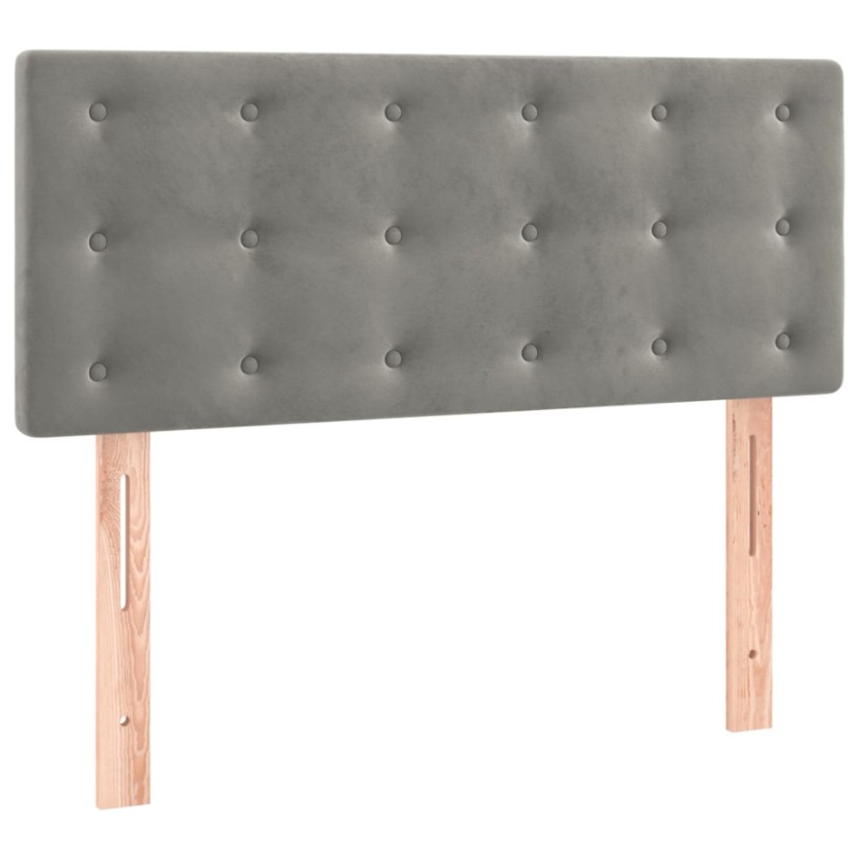 Cama box spring colchón y LED terciopelo gris claro 120x200