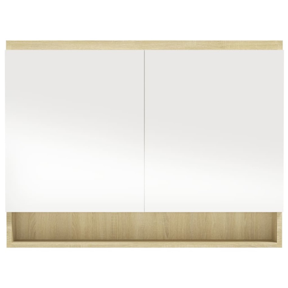 Armario de baño con espejo MDF blanco y roble 80x15x60