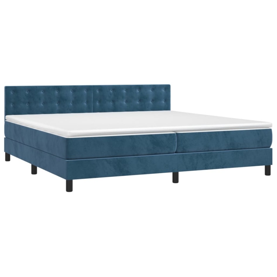 Cama box spring colchón y LED terciopelo azul oscuro 200x200
