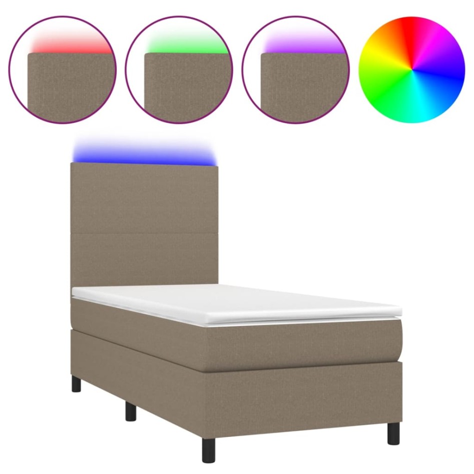 Cama box spring colchón y luces LED gris taupe 80x200