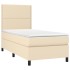 Cama box spring colchón y luces LED tela color crema 90x190