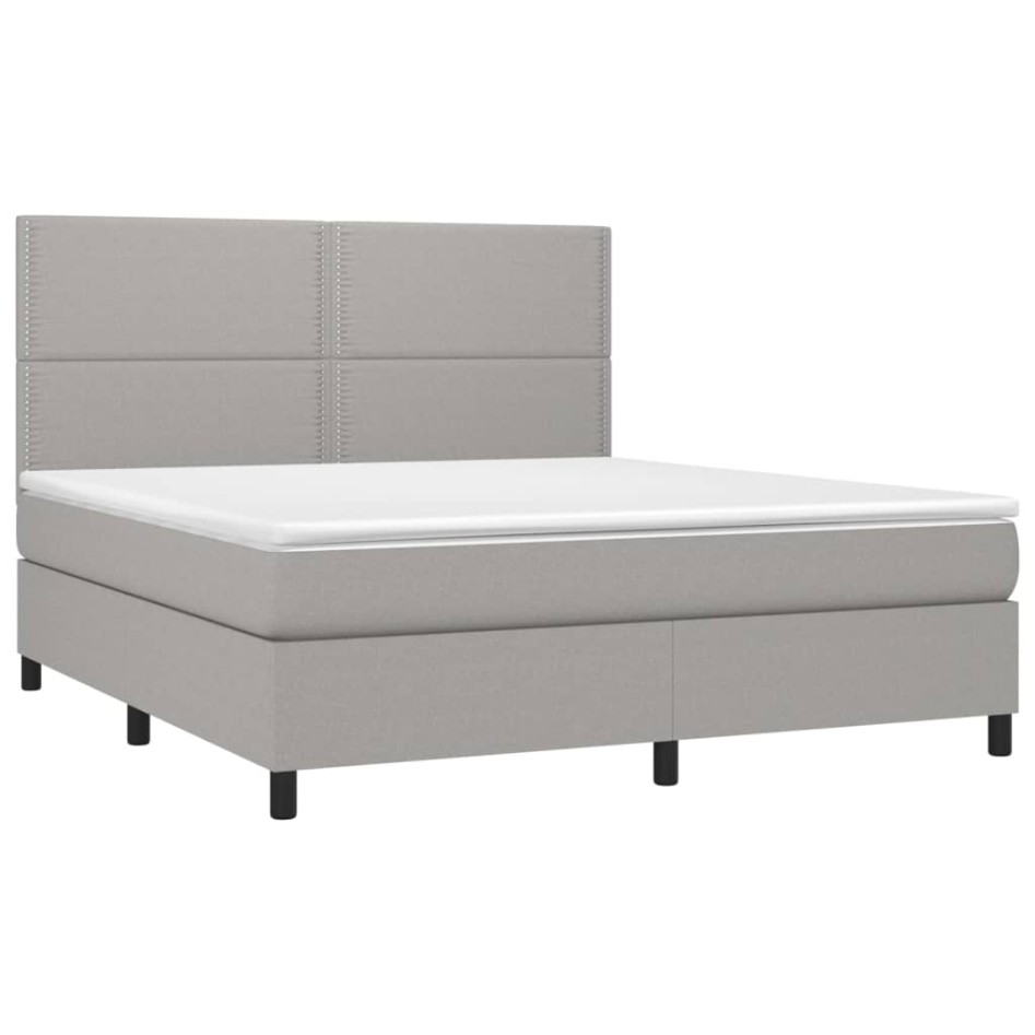 Cama box spring colchón y luces LED tela gris claro 180x200