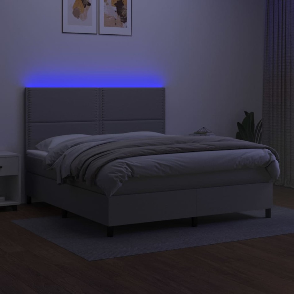 Cama box spring colchón y luces LED tela gris claro 180x200