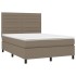 Cama box spring colchón y luces LED tela gris taupe 140x200