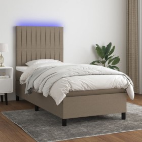 Cama box spring colchón y luces LED tela gris taupe 90x190