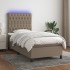 Cama box spring colchón y luces LED tela gris taupe 90x190