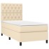 Cama box spring colchón y luces LED tela crema 80x200