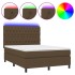Cama box spring colchón luces LED tela marrón oscuro 140x190