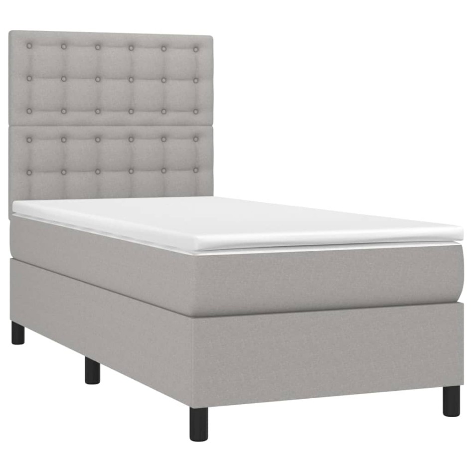 Cama box spring colchón y luces LED tela gris claro 100x200