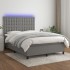 Cama box spring colchón y luces LED tela gris oscuro 140x190