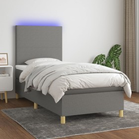 Cama box spring colchón y luces LED tela gris oscuro 100x200