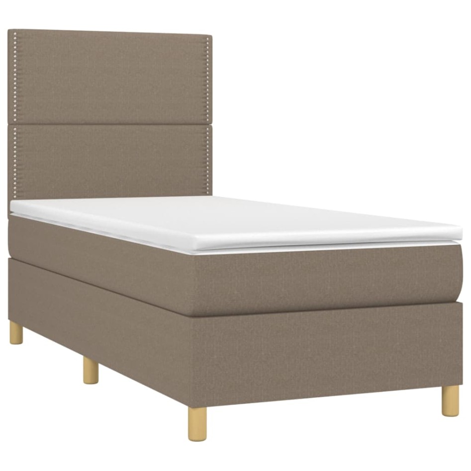 Cama box spring colchón y luces LED gris taupe 80x200