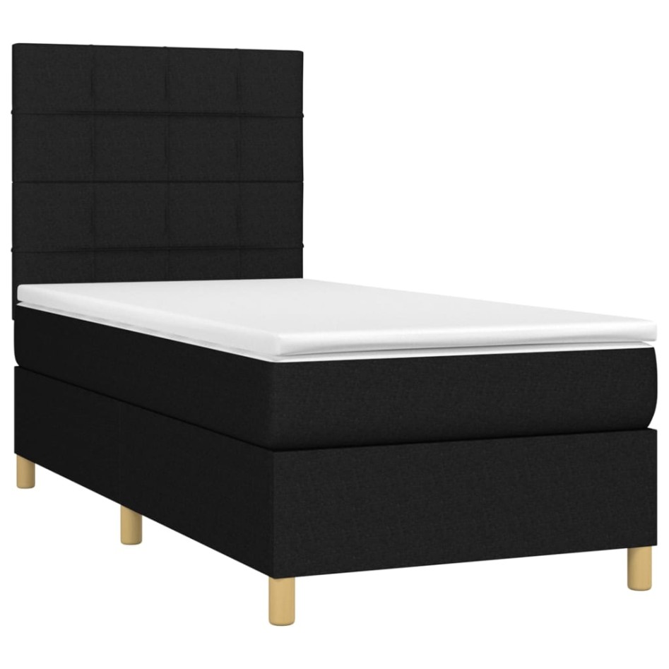 Cama box spring colchón y luces LED tela negro 100x200