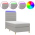 Cama box spring colchón y luces LED tela gris claro 80x200