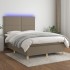 Cama box spring colchón y luces LED tela gris taupe 140x190