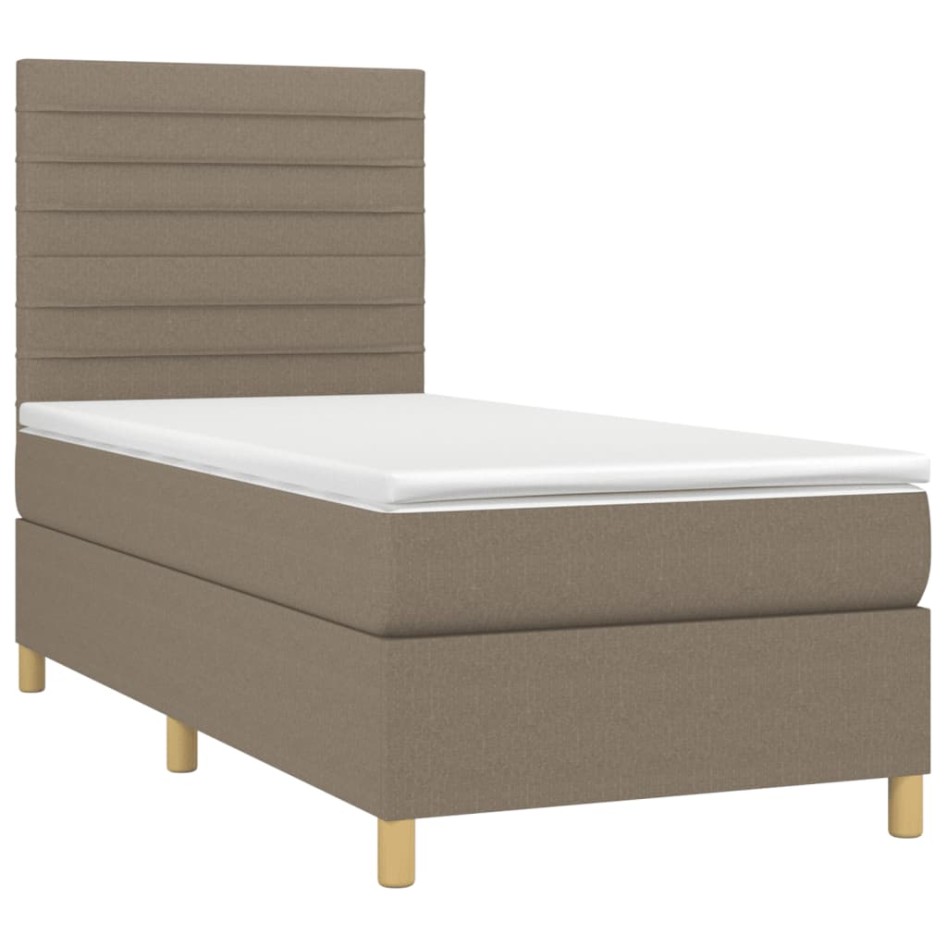 Cama box spring colchón y luces LED tela gris taupe 90x190