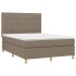Cama box spring colchón y luces LED tela gris taupe 140x200