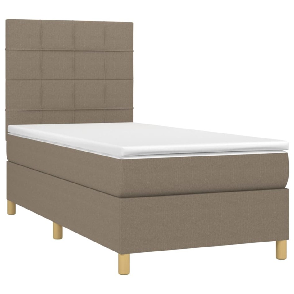 Cama box spring colchón y luces LED tela gris taupe 90x190
