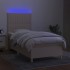 Cama box spring colchón y luces LED tela crema 100x200