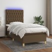 Cama box spring colchón luces LED tela marrón oscuro 100x200cm
