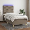 Cama box spring colchón y luces LED tela gris taupe 90x200 cm